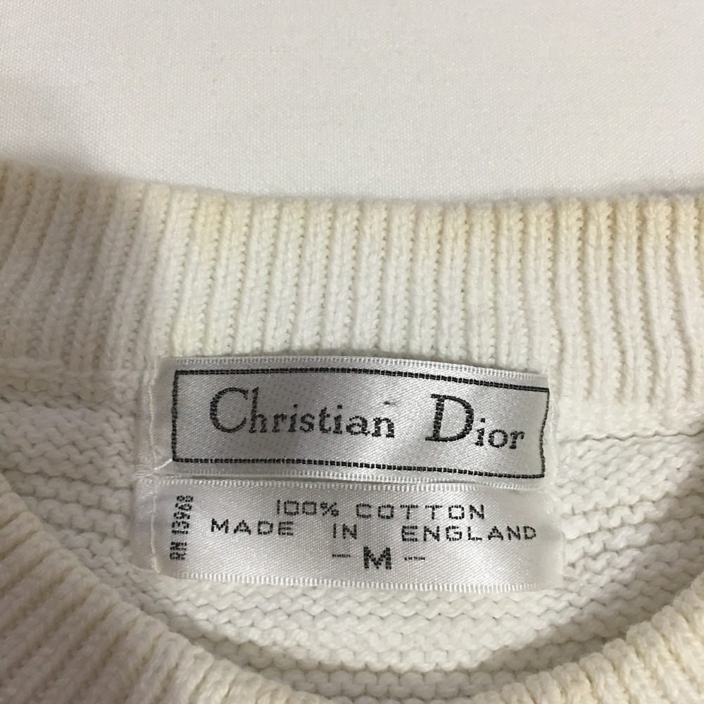 Christian Dior Knit Sweater Men Medium White Geometric Textured Ribbed Pullover - Picture 9 of 14